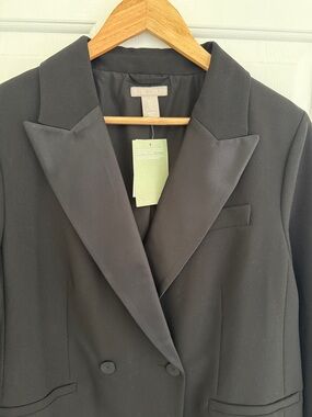 H&M Black Double-Breasted Satin Lapel Blazer